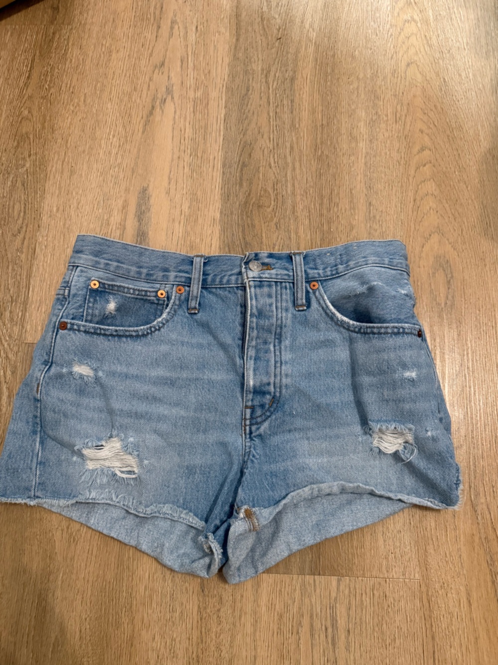Madewell Distressed Light Blue Denim Shorts